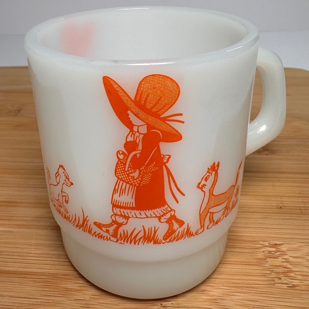 Vintage Termocrisa Holly Hobbie Mug 🍊 Milk Glass Stacking Mug • Orange Graphic - Picture 2 of 6